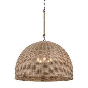 Huxley Large Outdoor Pendant Light - Traditional Dome Design With Faux Rattan Detailing