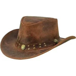 Lesa Collection Arizona Cowboy Hat for Men and Women - Strong Leather, Wide Brim, Removable Chinstrap, Water-Resistant, Eco-Friendly, Unisex Design