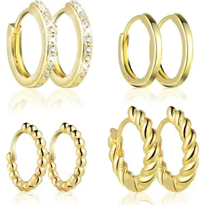 4 Pairs Gold Hoop Earrings for Women  Plated Piercing Hoops Earrings Chunky Open Hoops Earrings Hypoallergenic Jewelry for Gifts(4 styles)