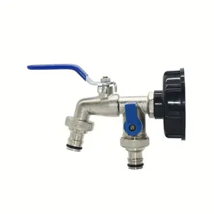 Water Tank Connector, 2-way Garden Hose Irrigation Faucet Adapter, S60 Faucet Connector Replacement Accessories Ball Valve