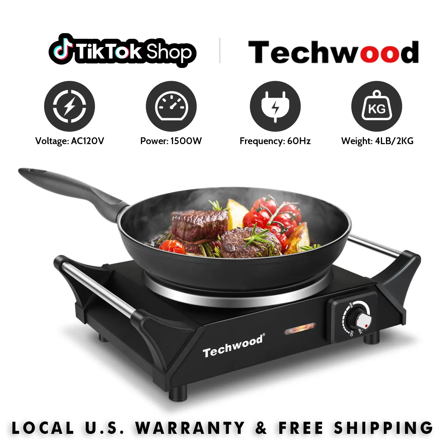 Techwood Corded Electric Hot Plate - 1500W Compact Countertop Single Flat Top Burner, 7.3in Brushed Cooktop, Adjustable Precise Temperature Control, Cool Touch Handles, Fast Heating, US Plug, AC120V, 200W & Above, All Cookware Compatible,SummerFinds