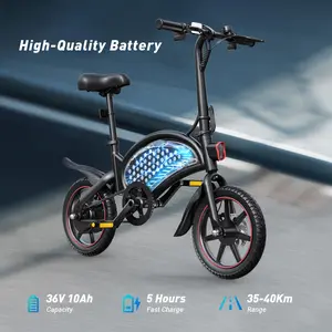 DYU electric Bike 14-inch adult folding, 50+ miles, top speed 25 km/h electric bike, 36V10Ah high energy battery, front and rear disc brake design LED display portable electric scooter, can be equipped with front and rear basket, cruise mode