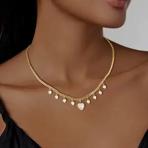 MEIITRUE 14K Gold Plated Heart Pendant Necklace for Women, Hypoallergenic Zirconia Charm Necklace, Fashion Jewelry for Girls