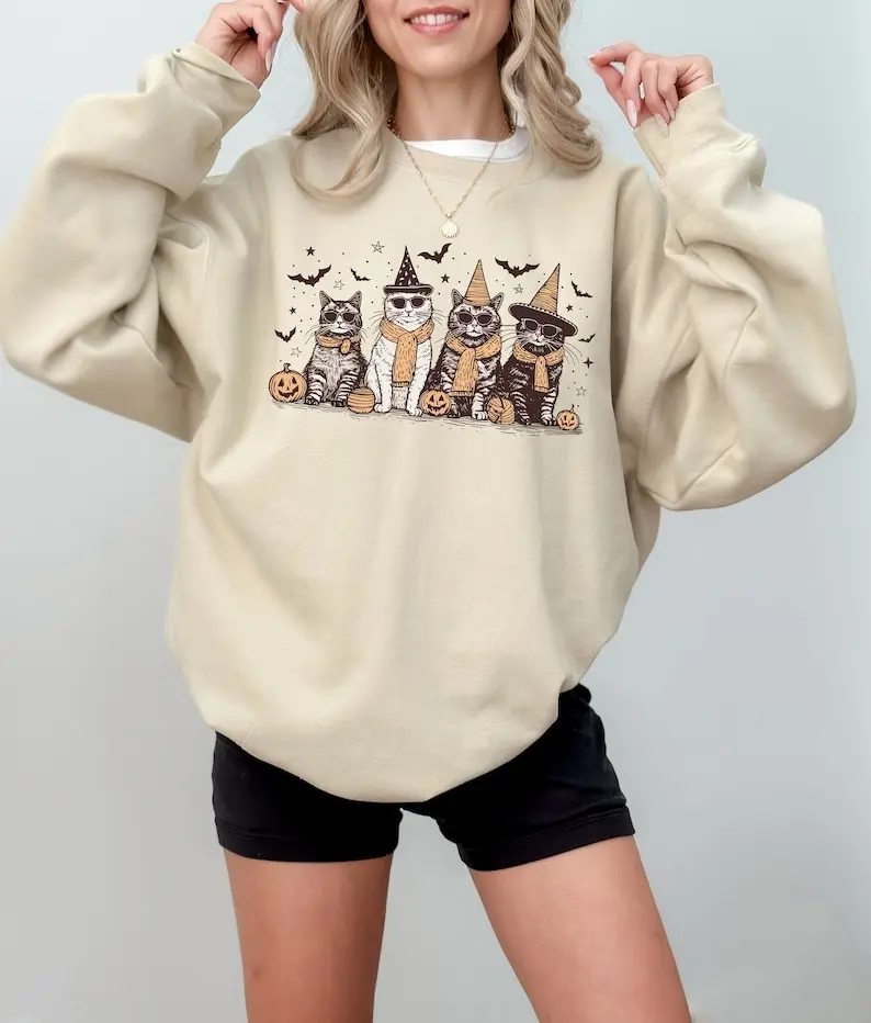 Cat Halloween Sweatshirt, Halloween Gifts, Gift for Her, Cat Mom Sweatshirt,Halloween Cute Gift, Gift for Daughter