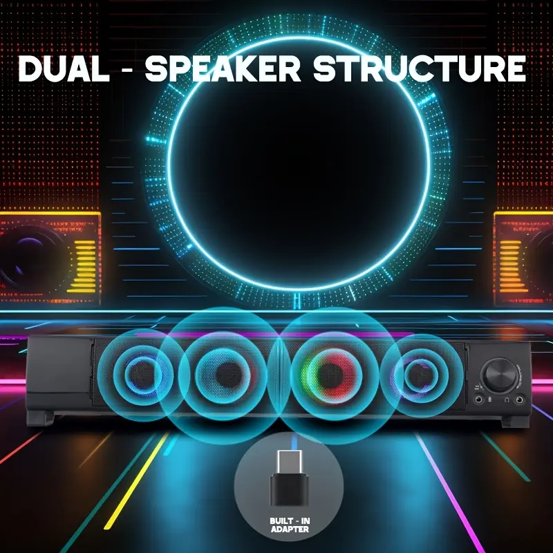 D2 Computer Speakers with 5.2 Surround Sound, USB-Powered 4-Petal Bass, Volume Knob Control & Low-Profile Design for Gaming, Movies, Music - Compatible with PC, TV, Smartphone, Tablet, Speakers for Pc, Movie Audio Upgrade, Modern Speaker Setup,