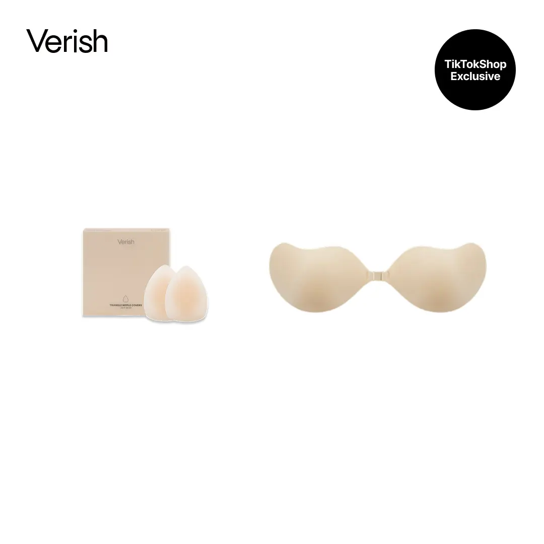 [VERISH] Sticky Bra & Nipple Cover HERO DUO (Demi Wire Sticky Bra+ Triangle Nipple Cover) - Adhesive Push Up Strapless Backless Sticky Bra Set for Women - Reusable Invisible Bridal Wedding Bra