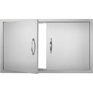 VEVOR Double BBQ Access Door, 34Wx 19H Inch Stainless Steel Flush Mount Vertical Wall Door with Handles for BBQ Island, Grilling Station, Outside Cabinet