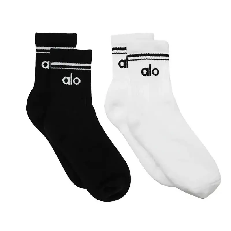 Yoga Throwback Crew Socks | Aesthetic Athletic Ribbed Gym Yoga Socks for Men & Women, Black White Crew Socks