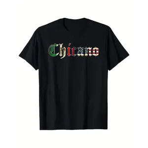 Men's 180g Pure Cotton Chicano Mexican American Flag T-Shirt - Casual 100% Cotton Tee, Perfect Gift for Him, Dad, Husband, Grandfather, Black