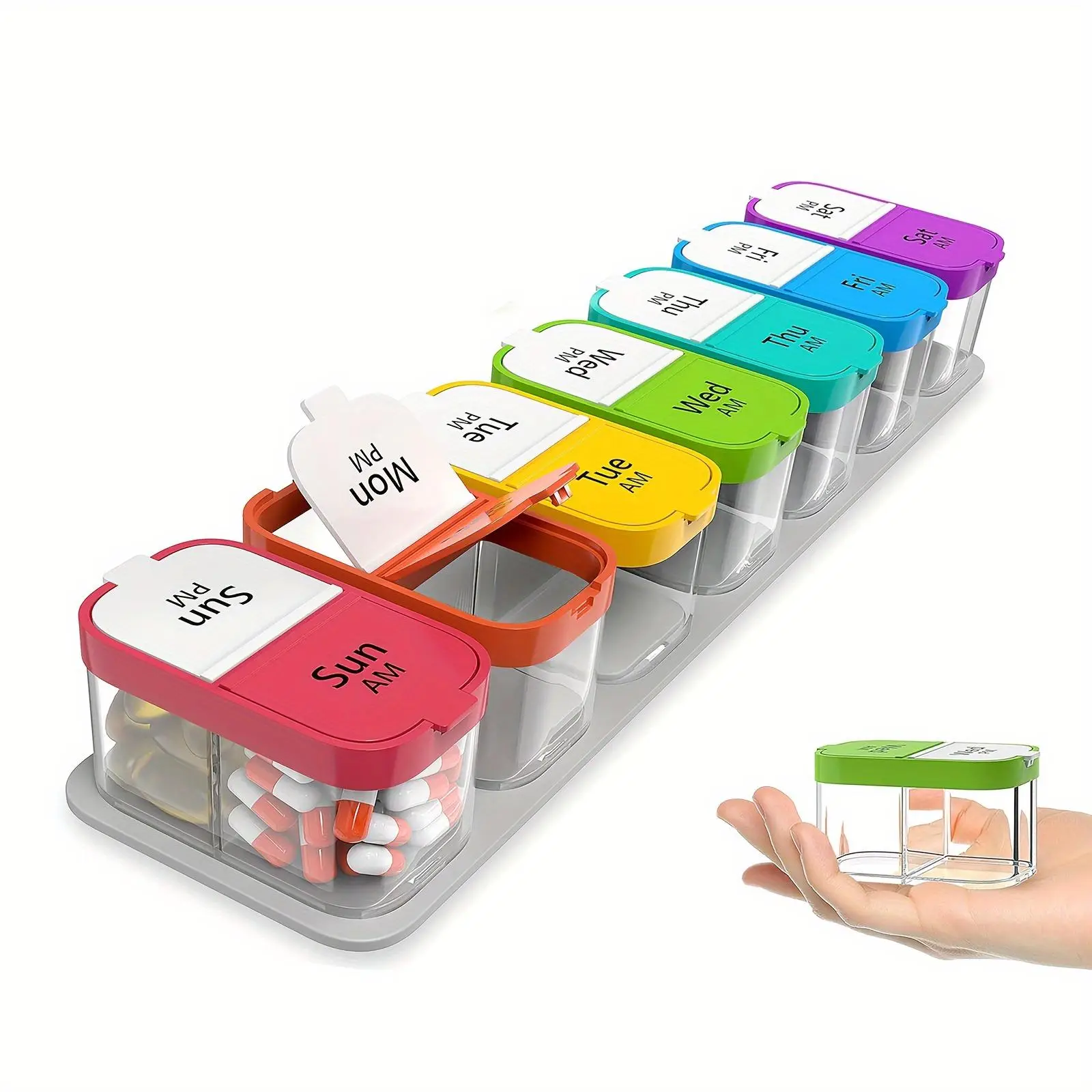 Daily Pill Storage Box, 7-day Large Capacity Morning/afternoon Pill Organizer, Multifunctional Pill Box for Home Office School Dormitory