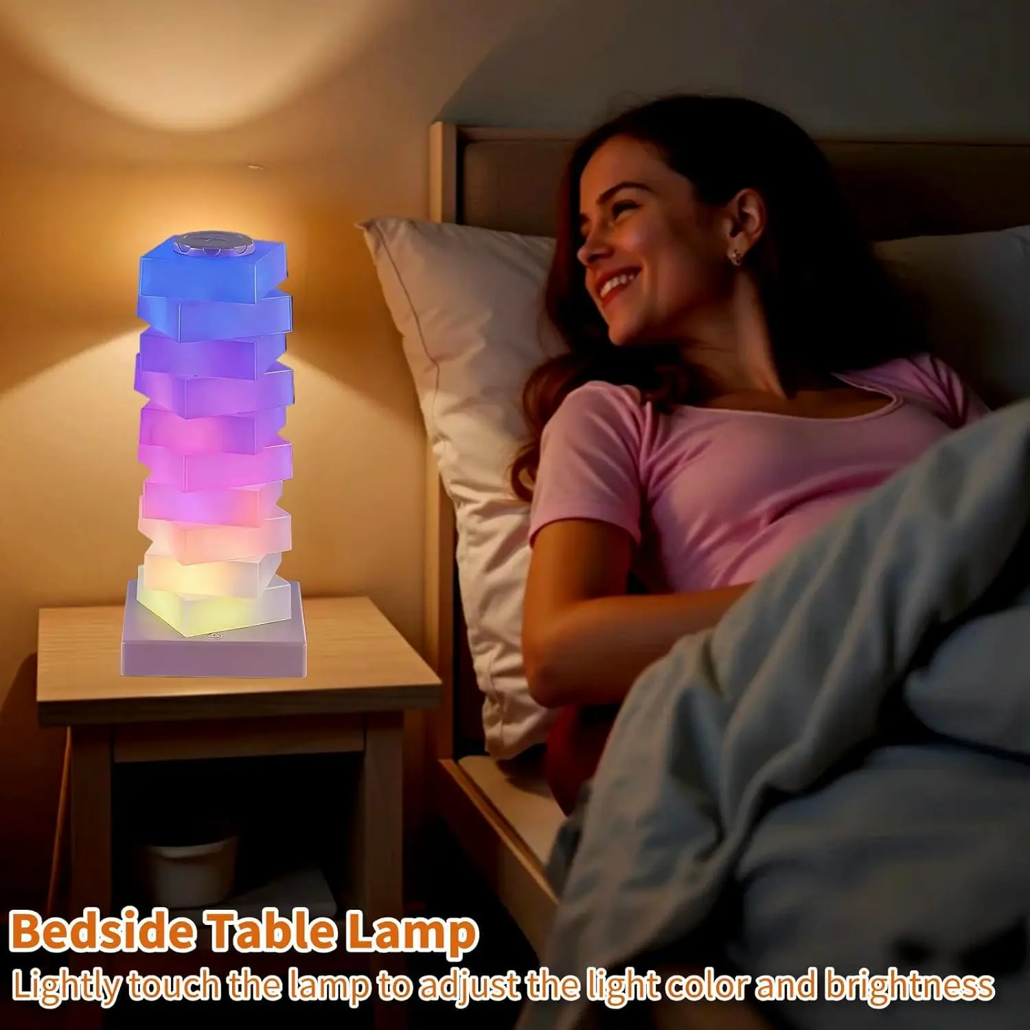 Flower Dance Bedside Lamps with Wireless Charger,LED Mood Lighting for bedroom,DIY Cube Table Lamp,16 colour changing lamp with Touch Control,Dimmable Night lights for adults,Gifts for Kids Birthday, Adjustable Rgb Lighting, Light Decor