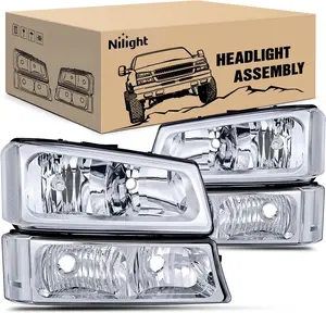 Nilight Headlight Assembly for 2003 2004 2005 2006 Chevy Silverado Avalanche 1500 1500HD 2500 2500HD 3500 Chevrolet Pickup Replacement Headlamp Housing Bumper Lamp Set