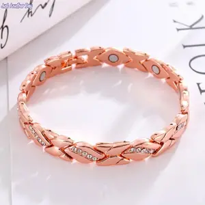 2026 NEW Women's leaf bracelet, pure copper magnetic bracelet with diamonds, 3500 gauss effective magnet, outdoor fun