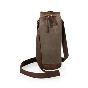 Distressed Waxed Canvas Wine Tote Bag