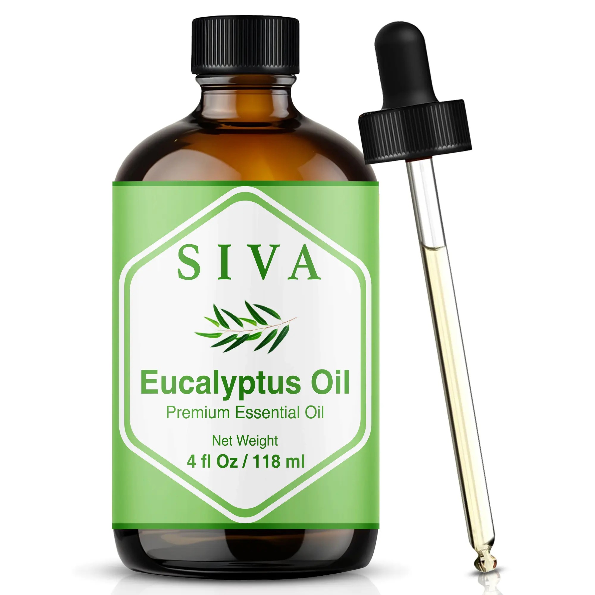 SIVA Eucalyptus Essential Oil, Glass Bottle with Dropper, 4 Fl oz (118 ml)