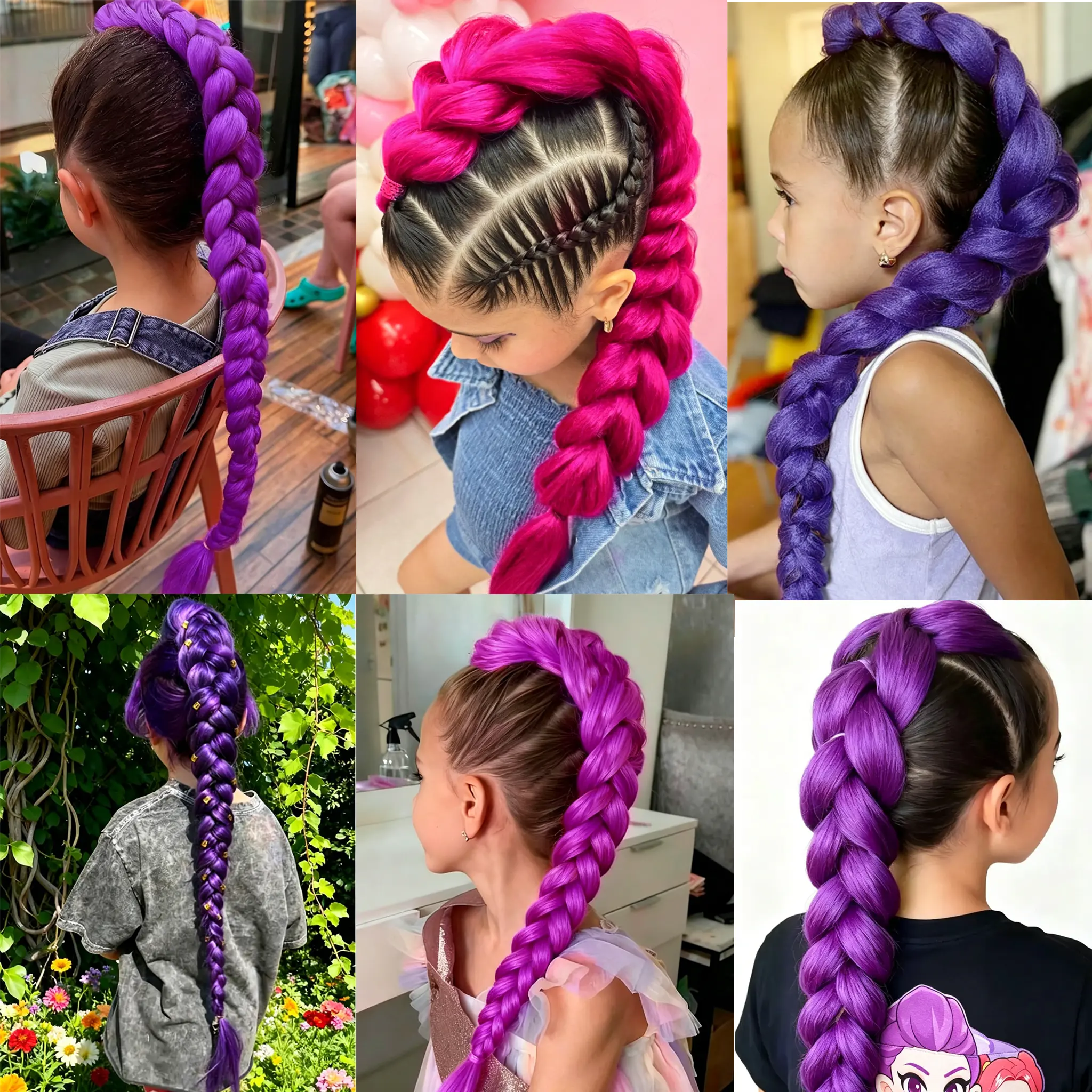 Cosplay Wig Skpop Hunter Girl Team -Jumbo Pre-Braided Ponytail Hair Extension, Clip On Thick Box Braid Hair Piece, Colorful Purple Magenta Braided Ponytail for Girls Party Cosplay Daily Hairstyle