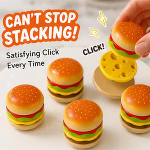 Magnetic Stack Burger Fidget Toy – Satisfying Click Snap Toy, 4 Layer Magnetic Food Toy, Stress Relief Desk Toy, Pocket Size Mini Toy for Kids & Adults