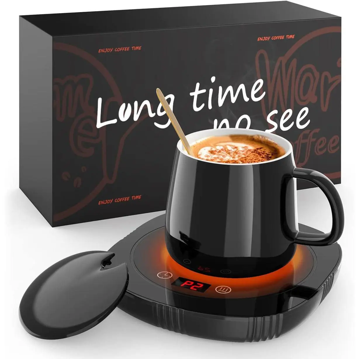 Smart Electric Desk Cup Warmer with LCD, Automatic Shut-Off, 2 Temp Settings, 1-12H Timer, Overheat Protection, Fast Heat Transfer, High-Efficiency PTC Heating - Kitchen Drinkware Accessory for Coffee, Tea, Automatic Christmas Gift Ideas for Mom, Husband,