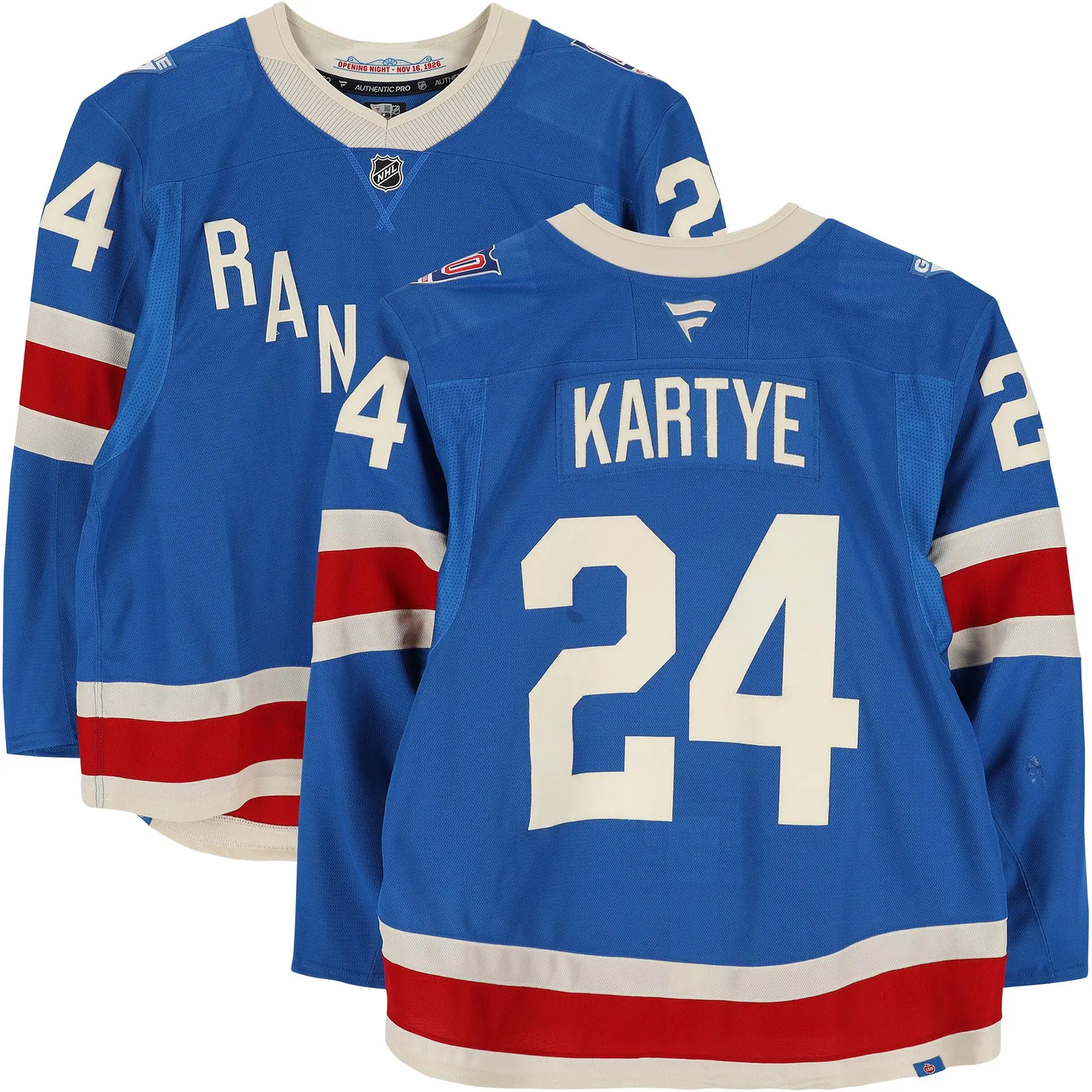 Tye Kartye New York Rangers Game-Used #24 Blue Centennial Jersey vs. Toronto Maple Leafs on March 5, 2026 - Fanatics Authentic Certified