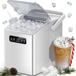 Auseo Countertop Portable Ice Maker, Self-Cleaning with Handle, Ice Scoop, 2 Sizes of Bullet Ice Cubes, for Home/Kitchen/Office-White Auseo