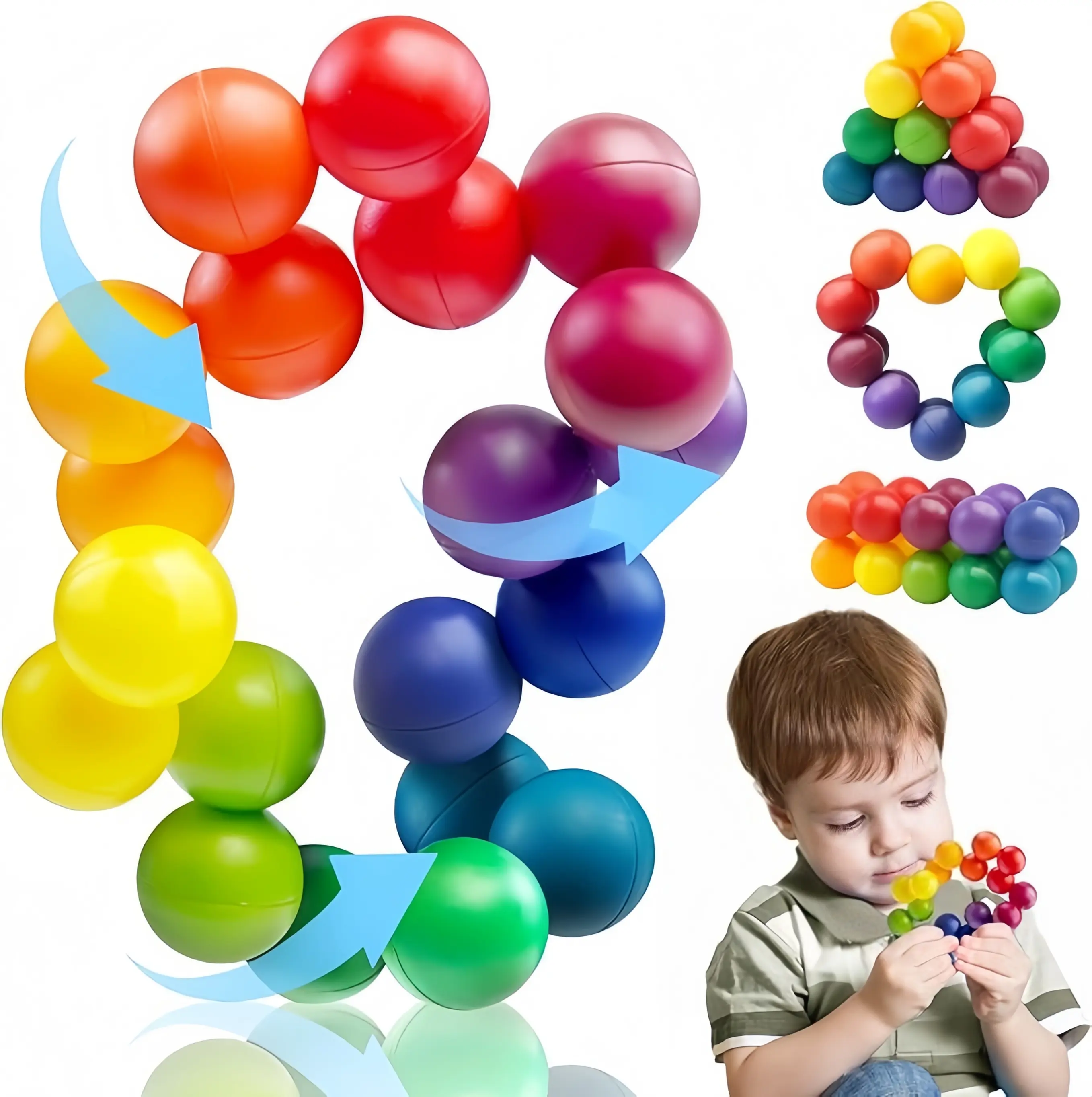 Unisex ABS Plastic 4Pcs Transformable Sensory Puzzle Balls - Ball Design Toddlers Play Items for Ages 3-8, Airplane Travel Fidget Toys, Classroom Calm Down Tools, Cool Gifts for Kids, Holiday Stocking Stuffers