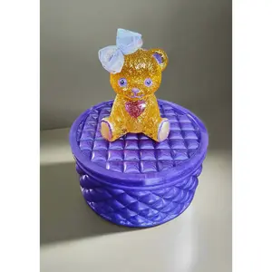 Resin round jewelry/trinket box with teddy bear lid