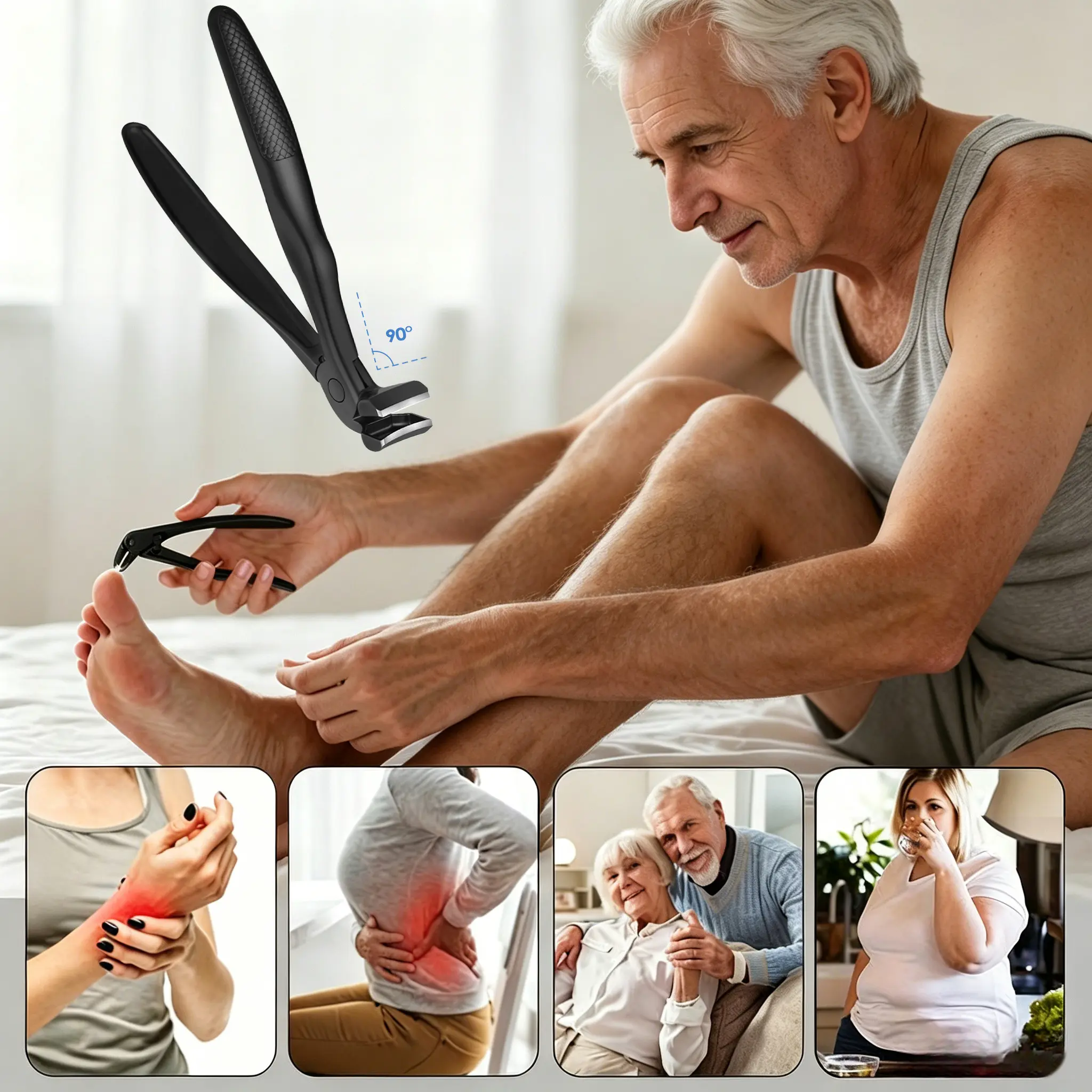 Toenail Clippers for Seniors, Long Handled Curved Head Nail Clippers, Toenail Scissors with  large opening anti-splash design for thick and hard nails