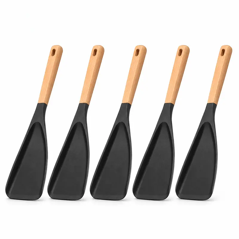 Kitchen Utensils 2/4/5-Piece Heat-Resistant Non-Stick Silicone Spatulas - Stainless Scoop Design, Hanging Feature, 446°F/230°C Heat Tolerance, Wide Mouth for Flipping Pancakes/Eggs, Ideal Ceramic Kitchen Gift