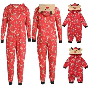 Family Christmas Pajamas Matching Set Xmas Zip Up Holiday  Hooded PJs Women Men Kid Baby Sleepwear