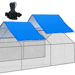 2 count Chicken Coop Cover  11.5 x 6.6 ft Chicken Run Cover Coop Tarp Accessories for Winter with 50 count Ball Bungees Cords for Outdoor (Blue)