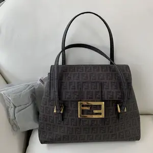 Pre-owned FENDI Zucca FF Top Handle Bag, Brown Canvas, Gold Hardware, Authentic Vintage Handbag/WJ03217214
