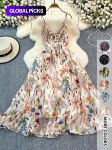 Women's Floral Print  Cami Dress, Boho Bohemian Fashion Casual A Line Dress for Beach Holiday Vacation, Ladies Dress for Summer