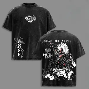 One Piece Portgas D. Ace Fire Fist Vintage Acid Washed Graphic Tee, Premium Heavyweight Oversized Cotton Unisex Streetwear Casual Anime Fan Short Sleeve Top