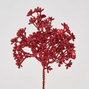 Red Metallic Glitter Mini Berry Cluster Pick - 8"