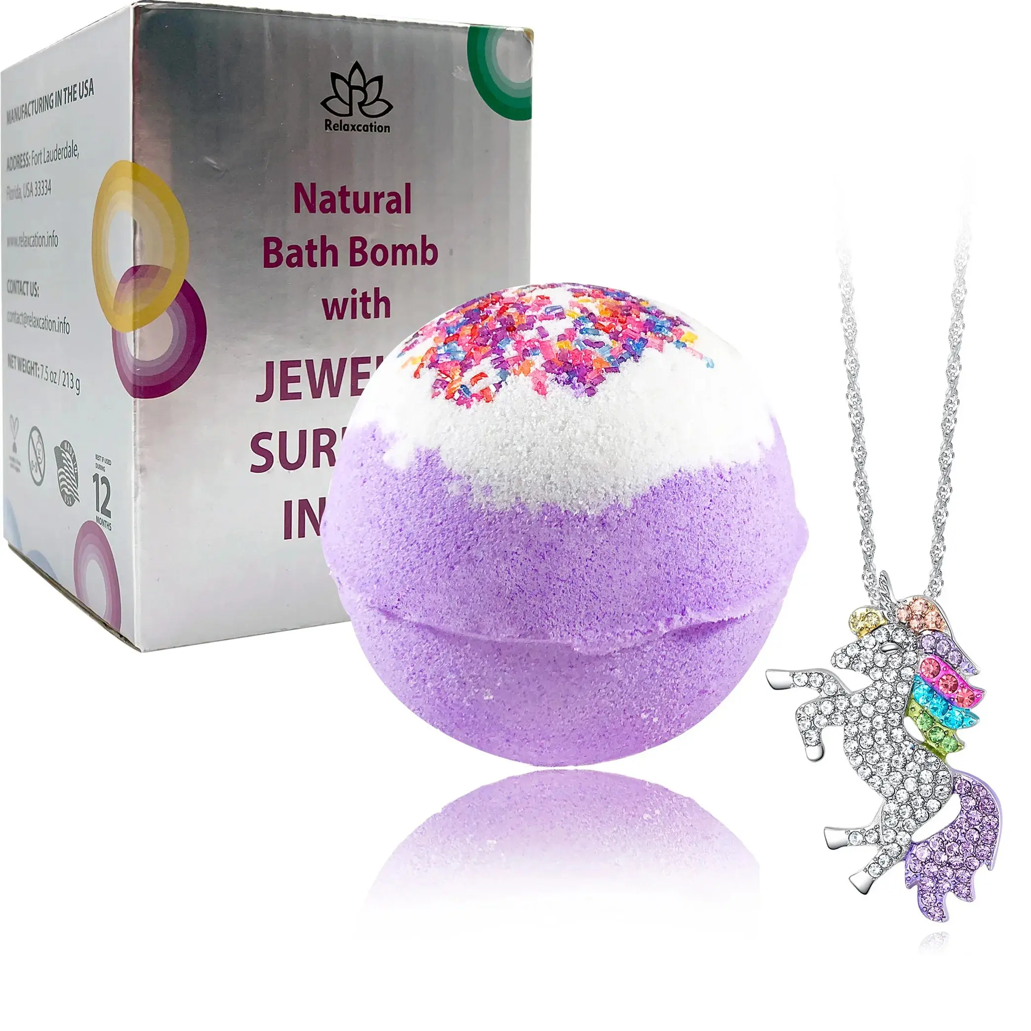 Jewelry Bath Bomb with Unicorn Necklace Inside Jewelry Bath Bomb with Unicorn Necklace Inside