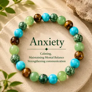 Stress-reducing Crystal Relaxing Bracelet For Both Men And Women, Calm blue friendship bracelet blue bracelet beaded  jewelry protection bracelet encouragement gift fashion artificial unisex jewelry gift Colorblock Beaded Crystal Bracelet