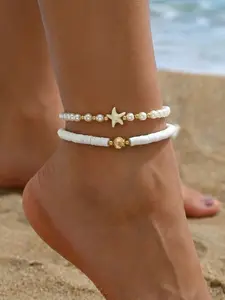 Bohemian Pearl Beaded Anklet Set, Ocean Wind Starfish Shell Anklet, Oceanic Theme, Perfect for Summer Beach Vacation, Gift Idea