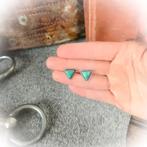 Triangle Stud Earrings – Sterling Silver & Authentic Turquoise - Western Turquoise Jewelry (Stamped)