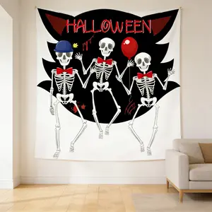 Spooky Halloween Wall Hanging Tapestry, Horror Skeleton Pumpkin Ghost Pattern, Indoor Party & Home Decor Background Cloth