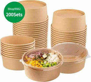 【200 Sets】 Disposable Bowls with Lid | Meal Prep Paper Bowls | To Go Salad Ramen Food Containers with Lids