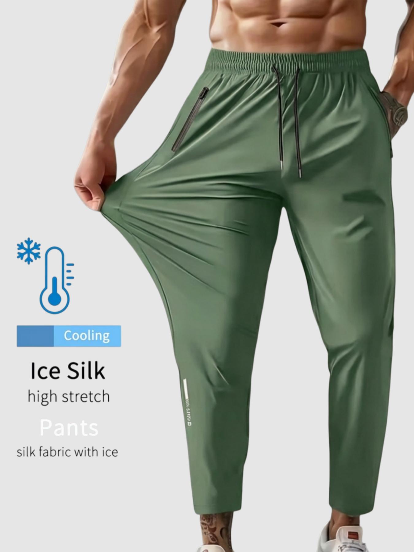 Men’s ice silk athletic pants — high stretch, quick-drying casual long pants for outdoor wear