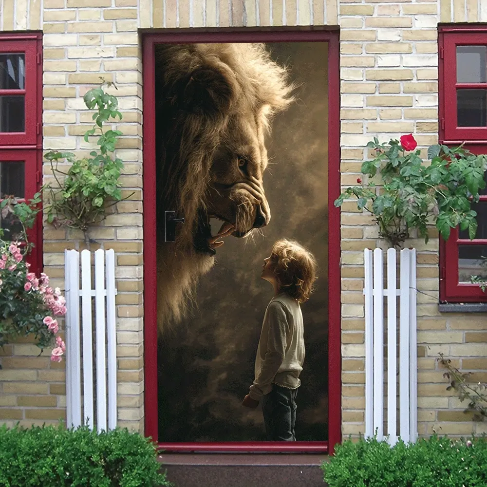 2pcs Cartoon Lion Wall Stickers for Kids Room Removable Self Adhesive Animal Decals Boys Bedroom Decor Environmental Protection Waterproof Wall Art for Nursery Kindergarten Room Decoration