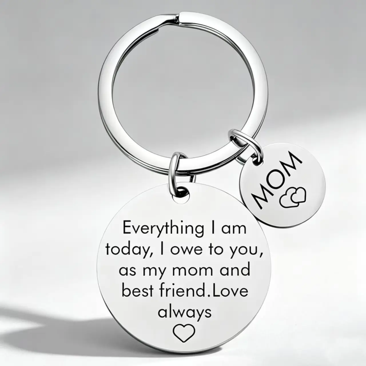 Cute Heart-Shaped Metal Keychain - Personalized Laser Engraved Commemorative Custom Gift for Mom from Kids, Birthday Gift Ideas