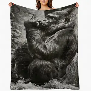 Funny Cute Flannel Fleece Blanket - Soft Anti-Pilling Cozy Plush Throw Gorilla Middle Finger Blanket for Couch, Bed, Sofa - Rude Gorilla Gag Gift for Men, Women, Friends - Black & White