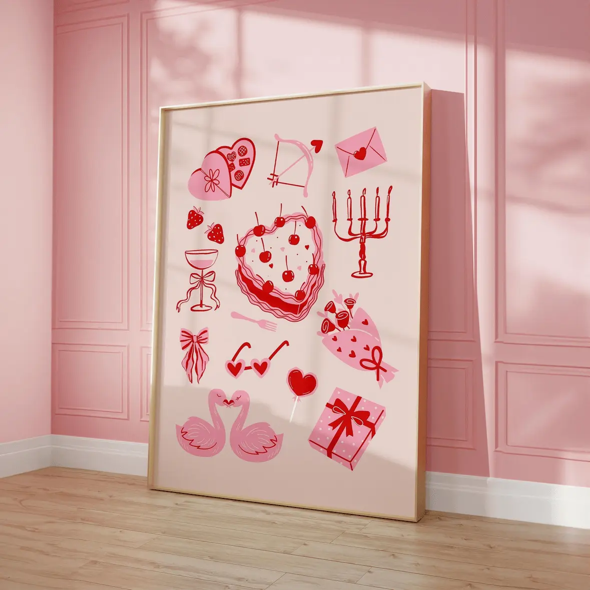 Retro Valentines Day Poster Pink & Red Retro Wall Art, Trendy Pink Prints Preppy Cute Wall Art, Girly Y2k Decor Love Printable Wall Art Abstract Shapes Wall Art