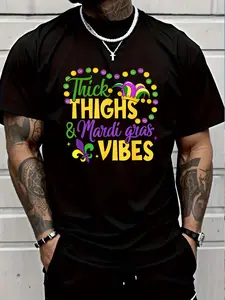 100% Cotton Thick Thighs Mardi Gras Vibes Fleur De Lis Mardi Gras Vibes T-Shirt Men's Women's vintage Summer vacation tops Graphic Tee