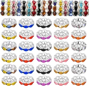 120 Pack 12 mm Large Hole Focal Beads Rhinestone Wave Spacer Multicolor Rondelle Spacers Beads Fancy Glitter Wave   Bead Bulk Beadable Spacer Bead for  Making Pens