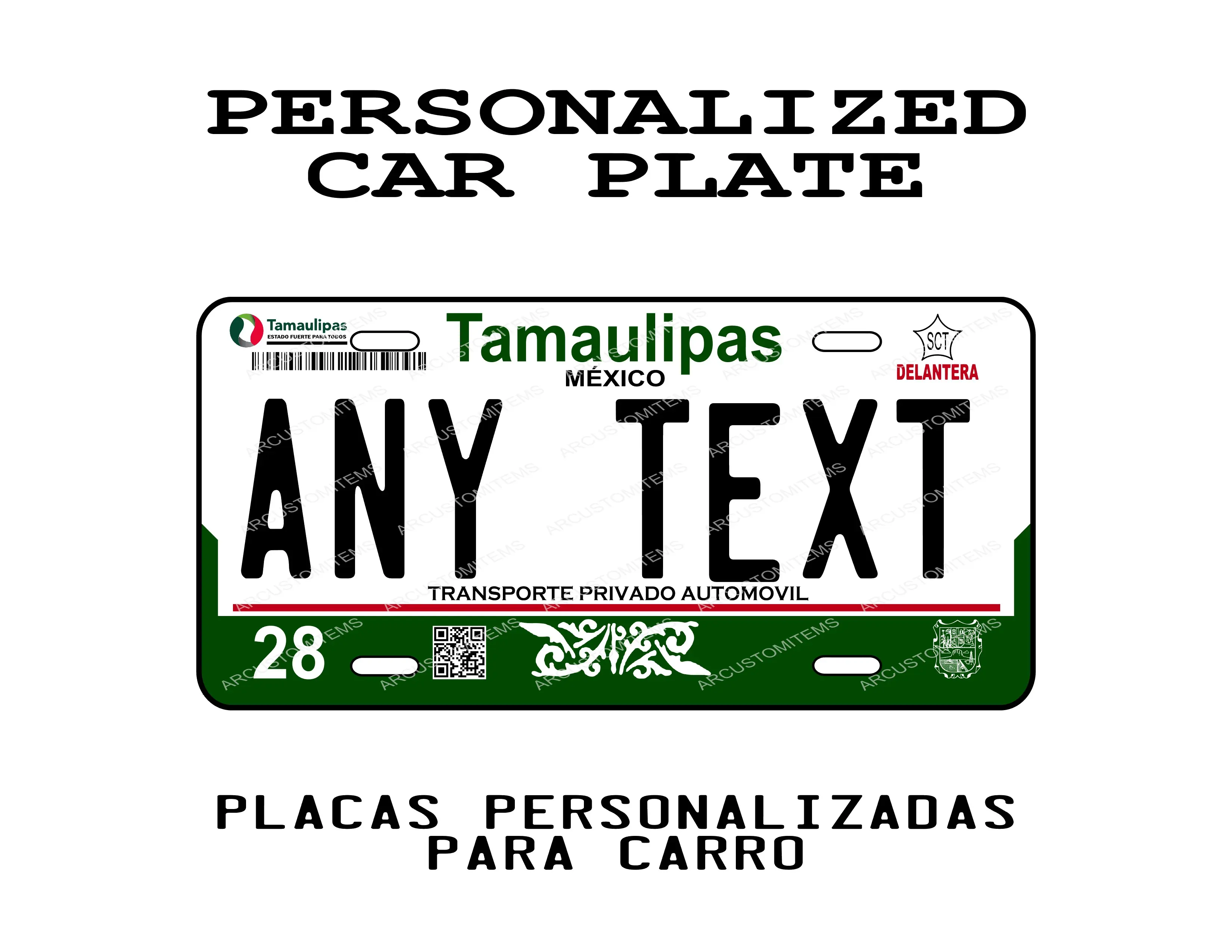 Custom Tamaulipas Car Plate - Decorative Aluminum Plate with Custom Text