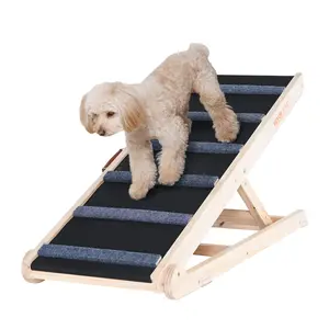 【Spotlight Day】VEVOR Dog Ramp, Folding Pet Ramp for Bed, Adjustable Dog Ramp for Small, Large, Old Dogs & Cats, Wooden Pet Ramp with 41.3" Long Ramp, Adjustable from 13.77" to 25.59", Suitable for Couch, Sofa, Car