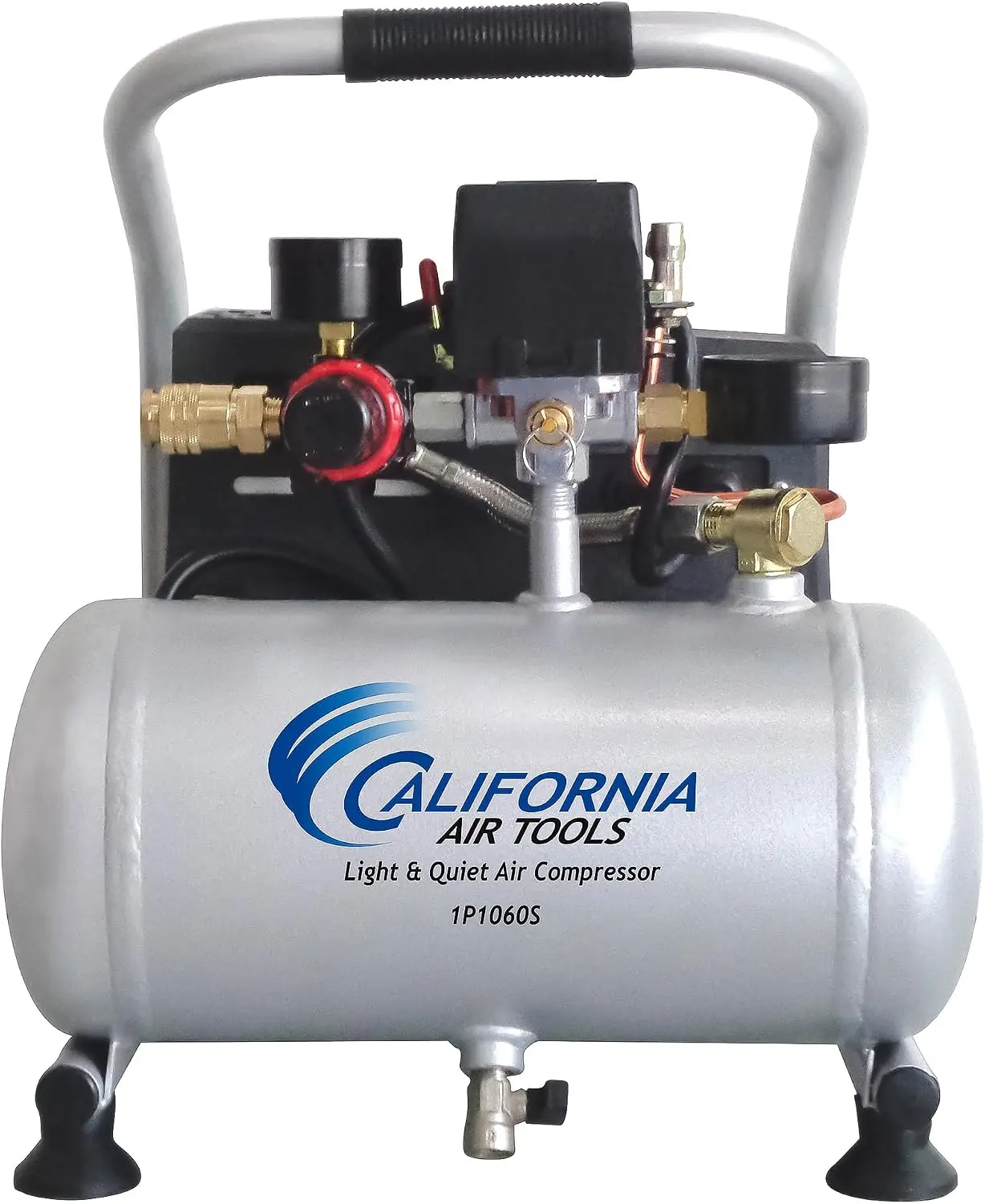 California Air Tools CAT-1P1060S Light & Quiet Portable Air Compressor, Lightweight, Ultra Quiet, Oil-Free, 1 Gallon Steel Tank, .6 HP, 56 dBA Noise Level, Silver | Light & Quiet, Lightweight, Ultra Quiet, Oil-Free, 1 Gallon Steel Tank, .6 HP, 56 dBA